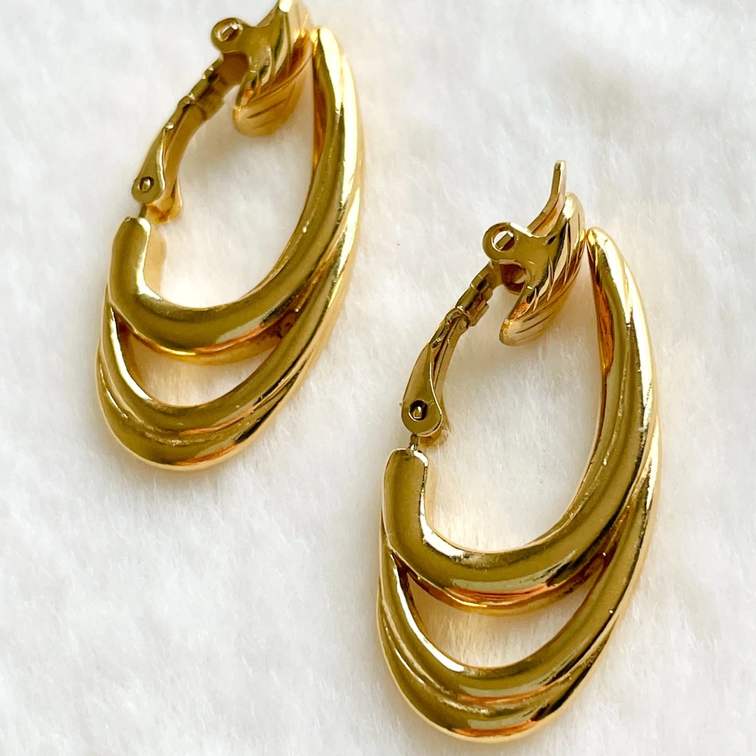 合金耳饰 Trifari圆圈耳夹中古vintage