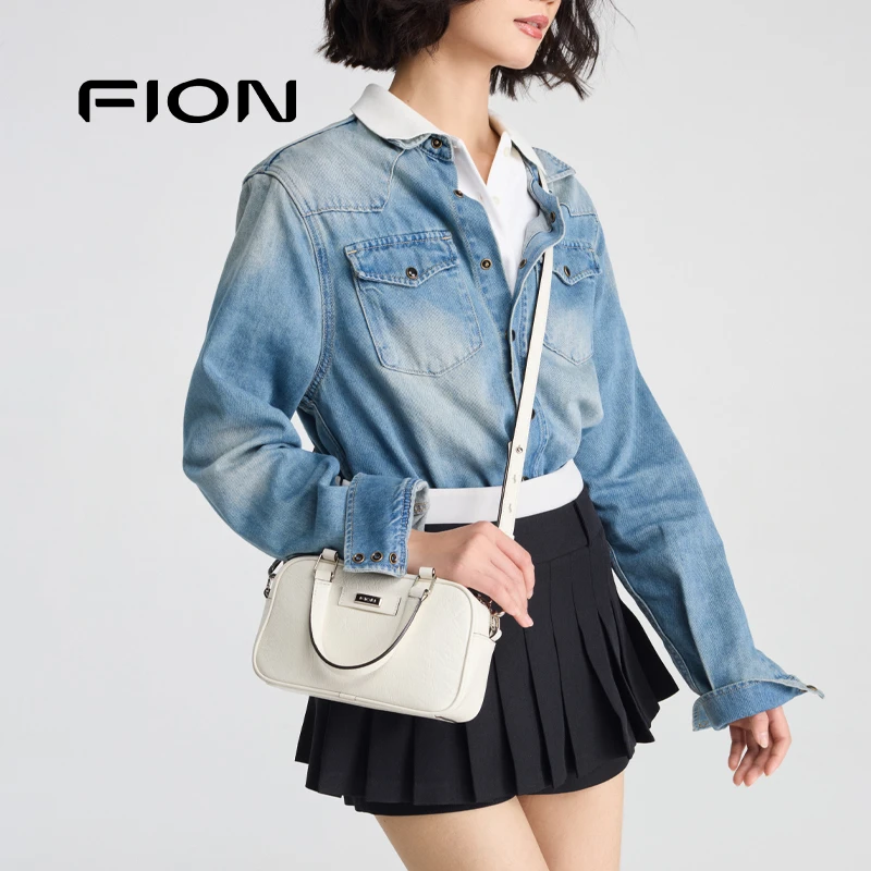 Fion/菲安妮时尚百搭真皮经典波士顿单肩包FAAFRMP002