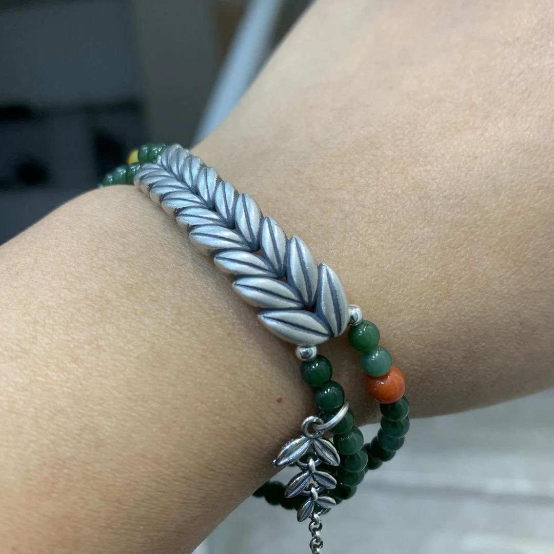 和田玉碧玉大叶有成手串手链