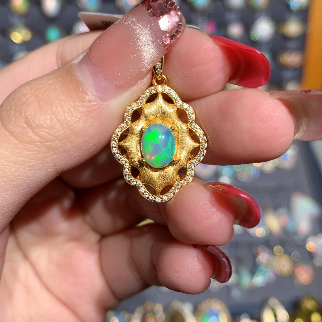 银S925镶嵌欧泊欧泊吊坠y