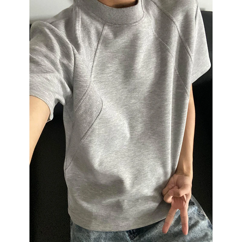 280g太空棉美式高街修身宽松T恤百搭夏季纯色圆领简约