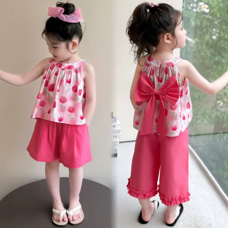 【甜心教主】女童套装2025夏季新款韩版洋气碎花娃娃衫短裤两件套