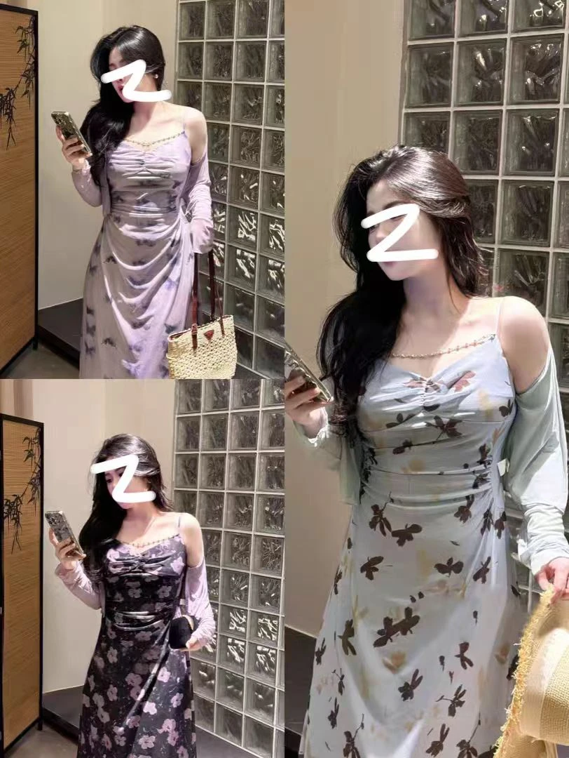大码胖mm夏季显瘦新款收腰气质设计感开衫网纱连衣裙