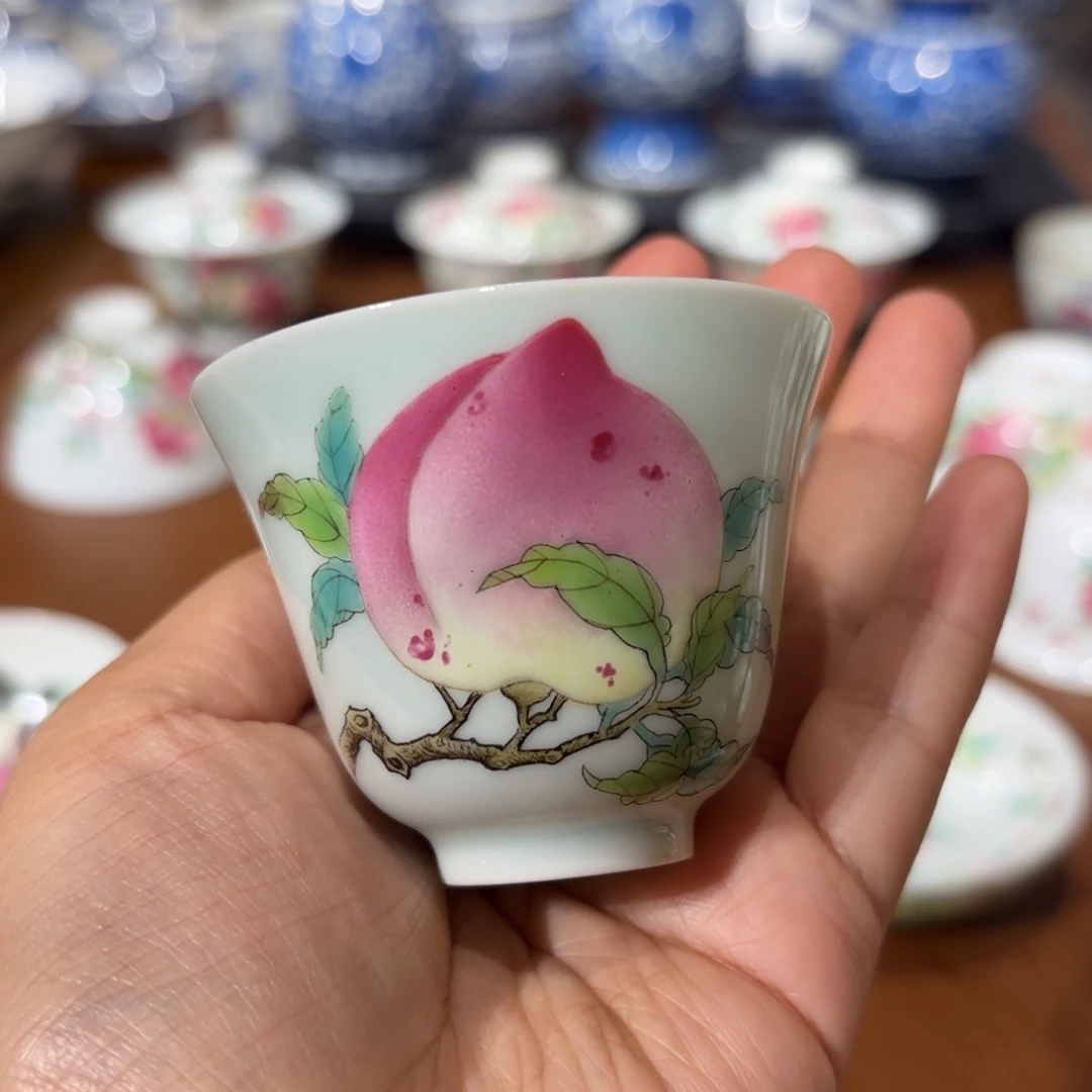 瓷粉彩桃杯 福利～～