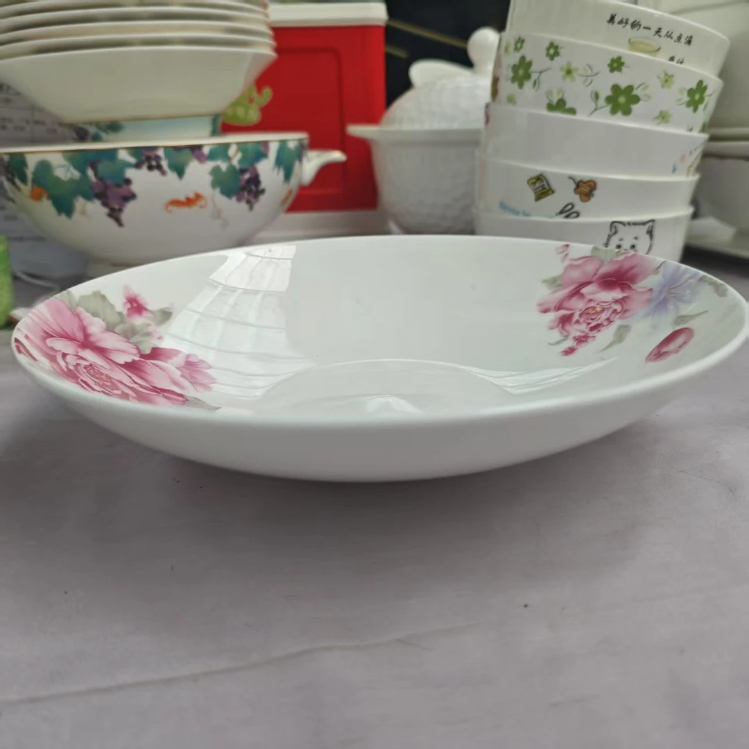 A761】玫瑰9.75英寸月光深盘2只唐山骨瓷