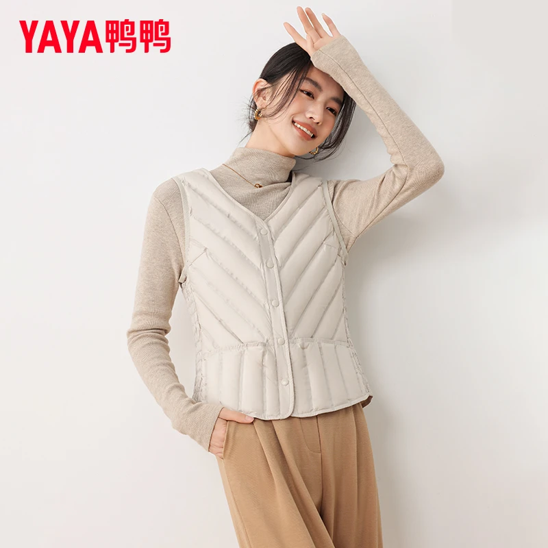 YAYA/鸭鸭羽绒服女短款时尚百搭修身轻薄鸭绒保暖薄内穿马甲