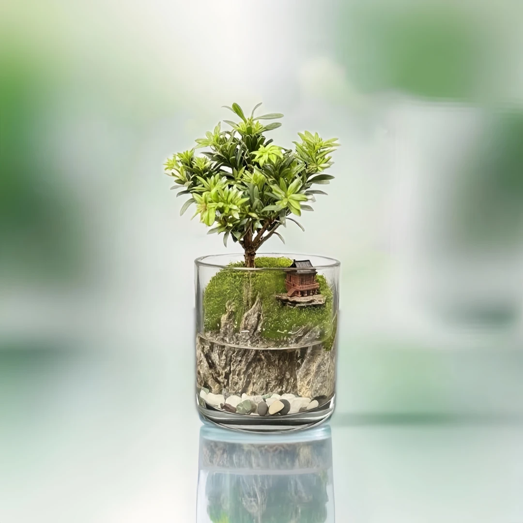 【雾隐】楠亭—红叶罗汉松绿植桌面造景成品真植物【尺寸:10*10】