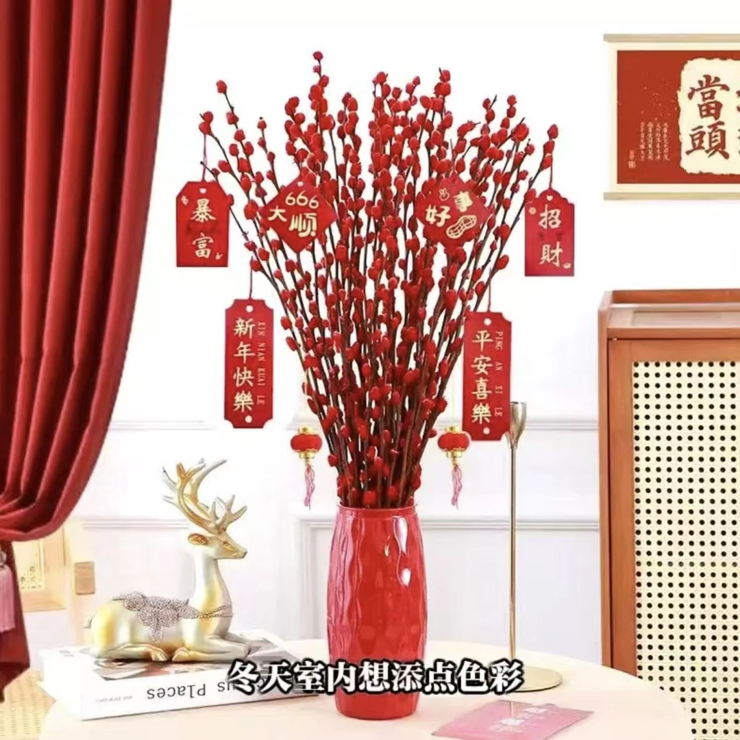 【20支带瓶挂件】红色银柳干花真花鲜枝银柳耐寒年宵花室内花