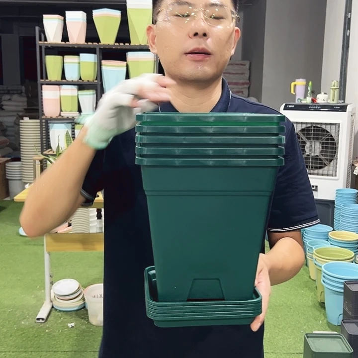 正品方盆口20高22墨绿5只带托