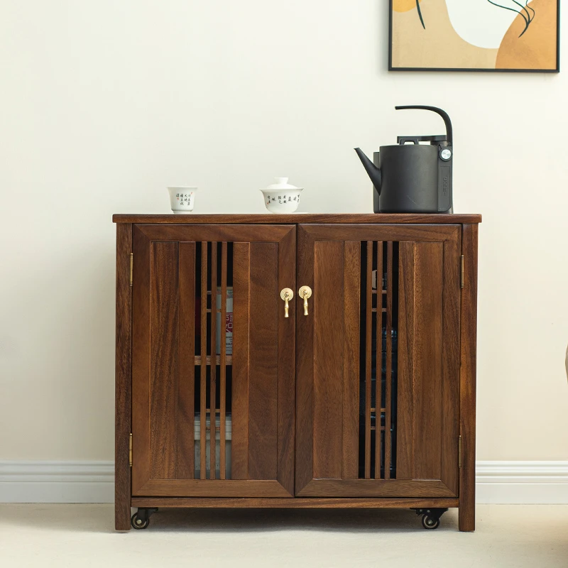 胡桃木移动茶水柜家用烧水壶一体茶桌实木沙发边几客厅收纳餐边柜