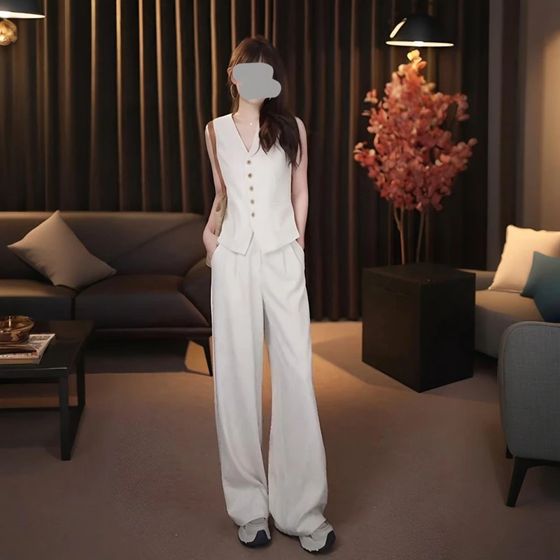 时尚轻熟套装2025夏季新款高级感无袖西装马甲高腰阔腿裤两件套女