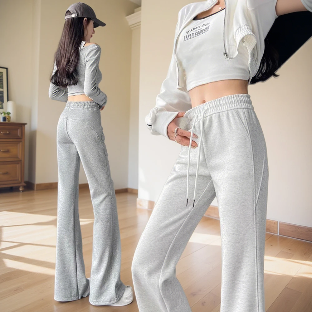 气质微喇叭运动裤女2025年新款早春季显瘦高腰休闲通勤百搭卫裤子