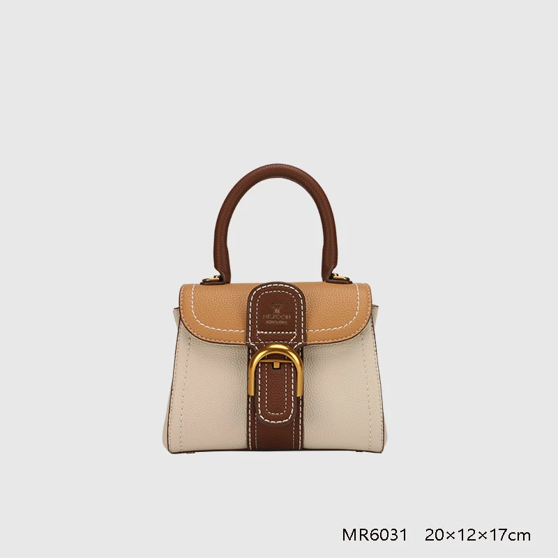 2025新款 荔枝纹拼色手提包 可单肩斜跨6031米白色