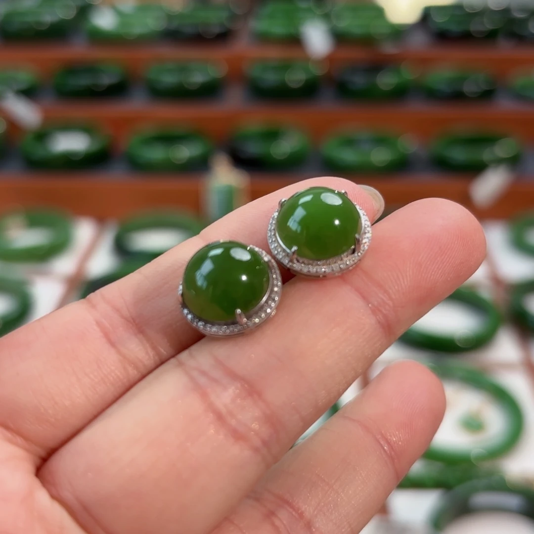 银S925镶嵌和田玉耳饰