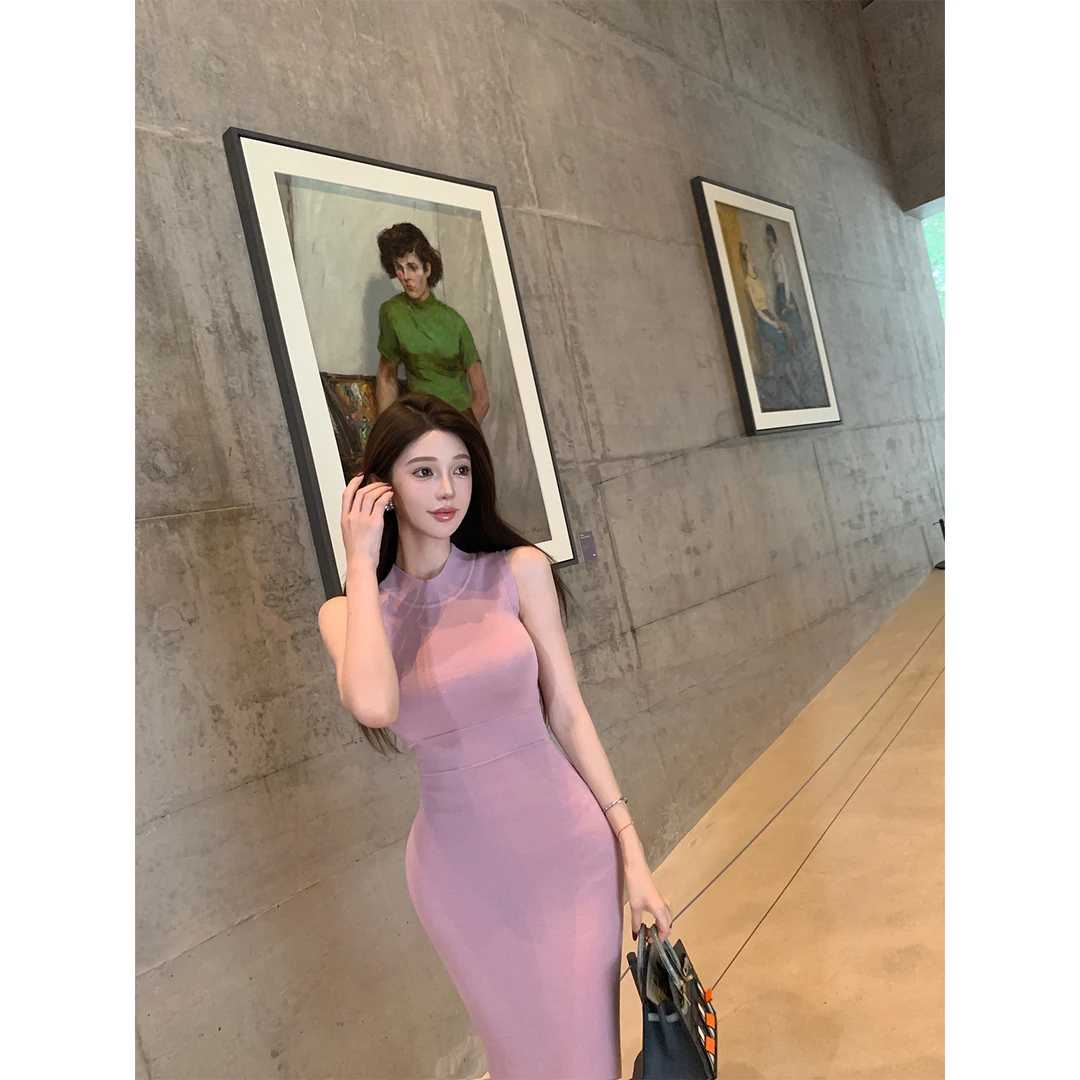 Chill巧儿【曲线奥秘】莱赛尔天丝性感紧身高克重针织无袖连衣裙