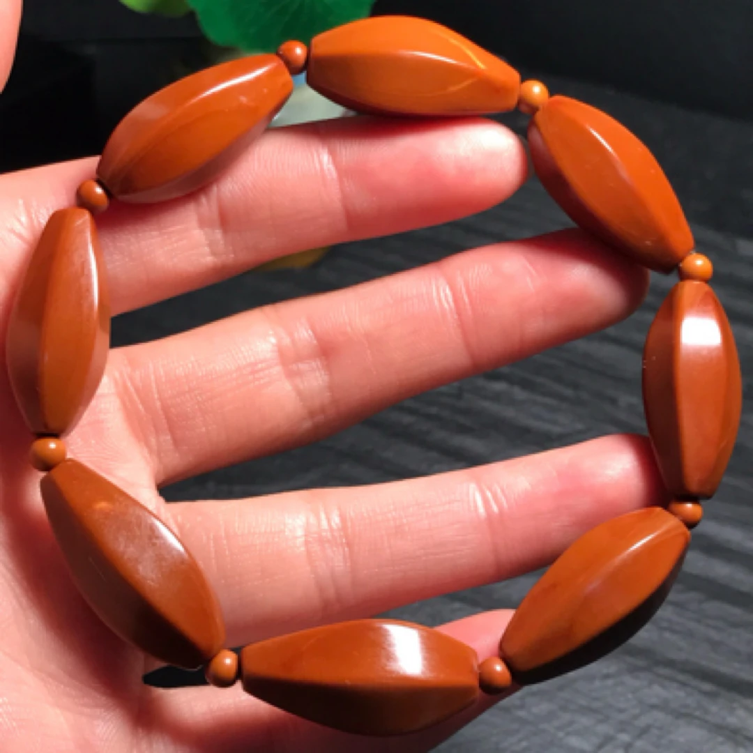 橄榄核手工打磨细长柳叶六棱手串素珠尺寸0.9*2.6cm文玩老核男女