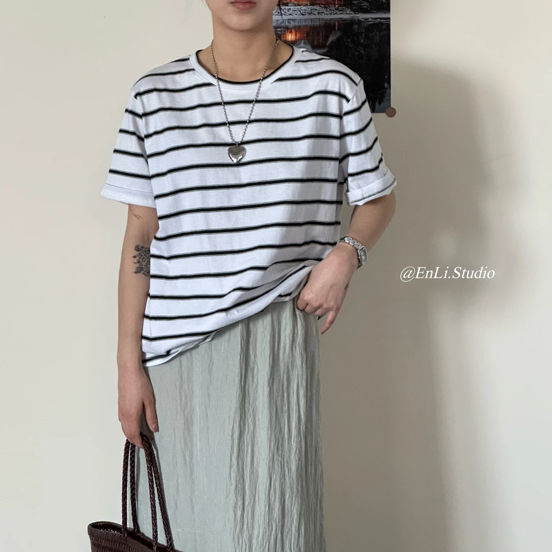 ENLI-大版型宽松休闲条纹短