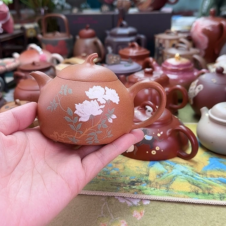 紫砂茶壶栀子花茄瓜