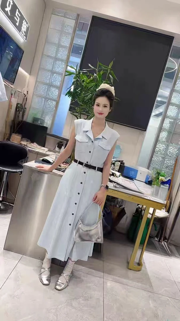 (0529)韩版收腰夏季连衣裙百搭无袖复古天丝牛仔裙夏装