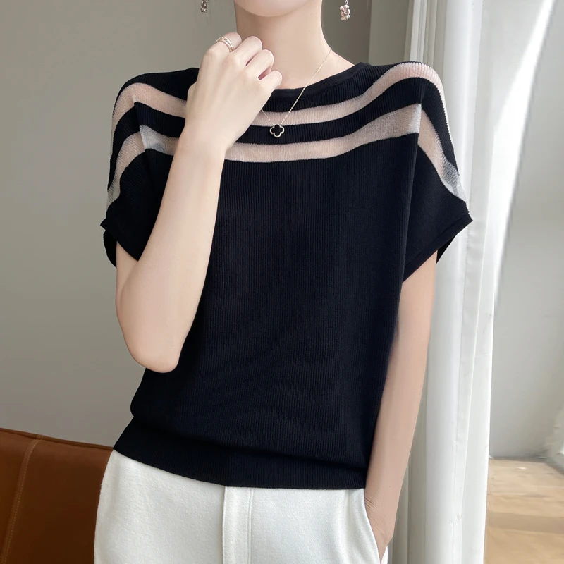 哥弟阿玛施正品法式蕾丝镂空蝙蝠袖针织衫气质显瘦一字领T恤女夏