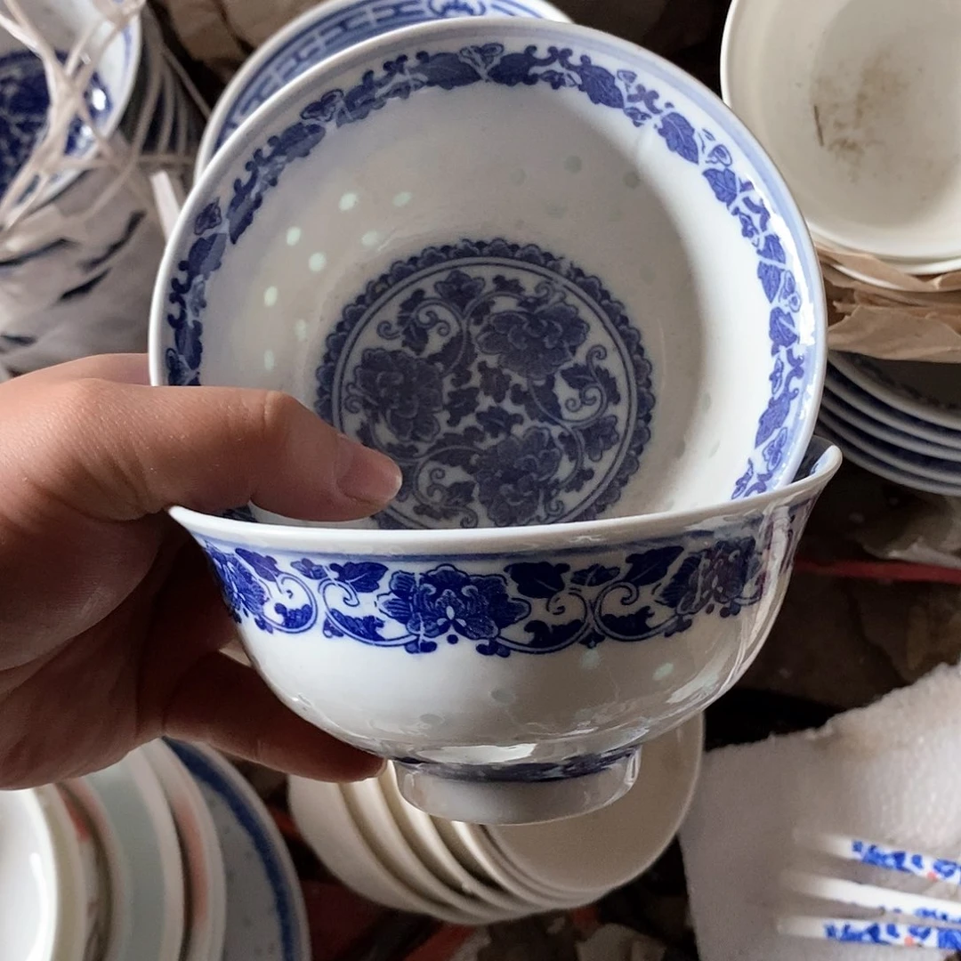 摆件5.5寸青花玲珑瓷碗