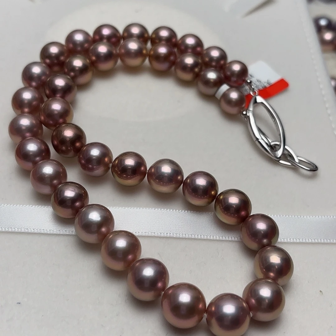 颈饰淡水珍珠银S925镶嵌9-12近正圆牛油果玫瑰金