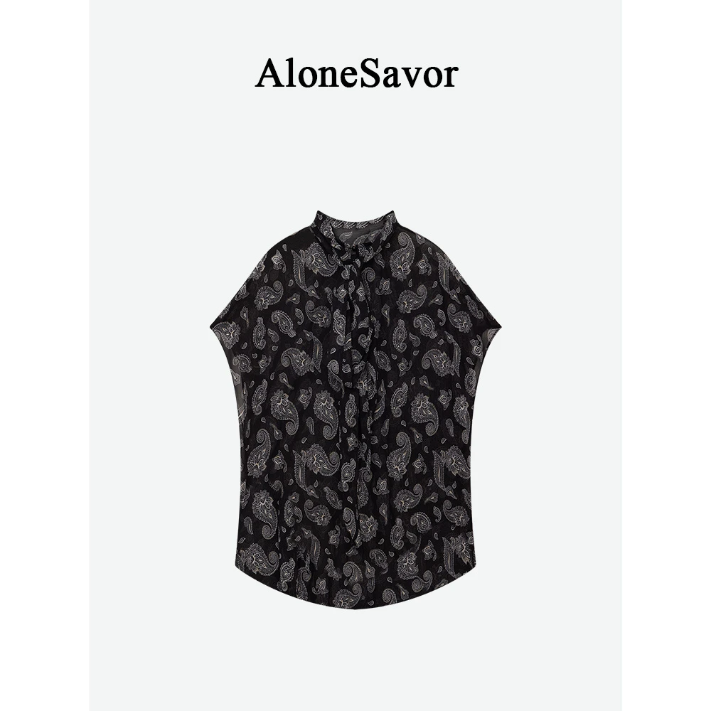 【ALONE SAVOR】龍喜儿 复古柔美佩斯利花纹短袖衬衫B384