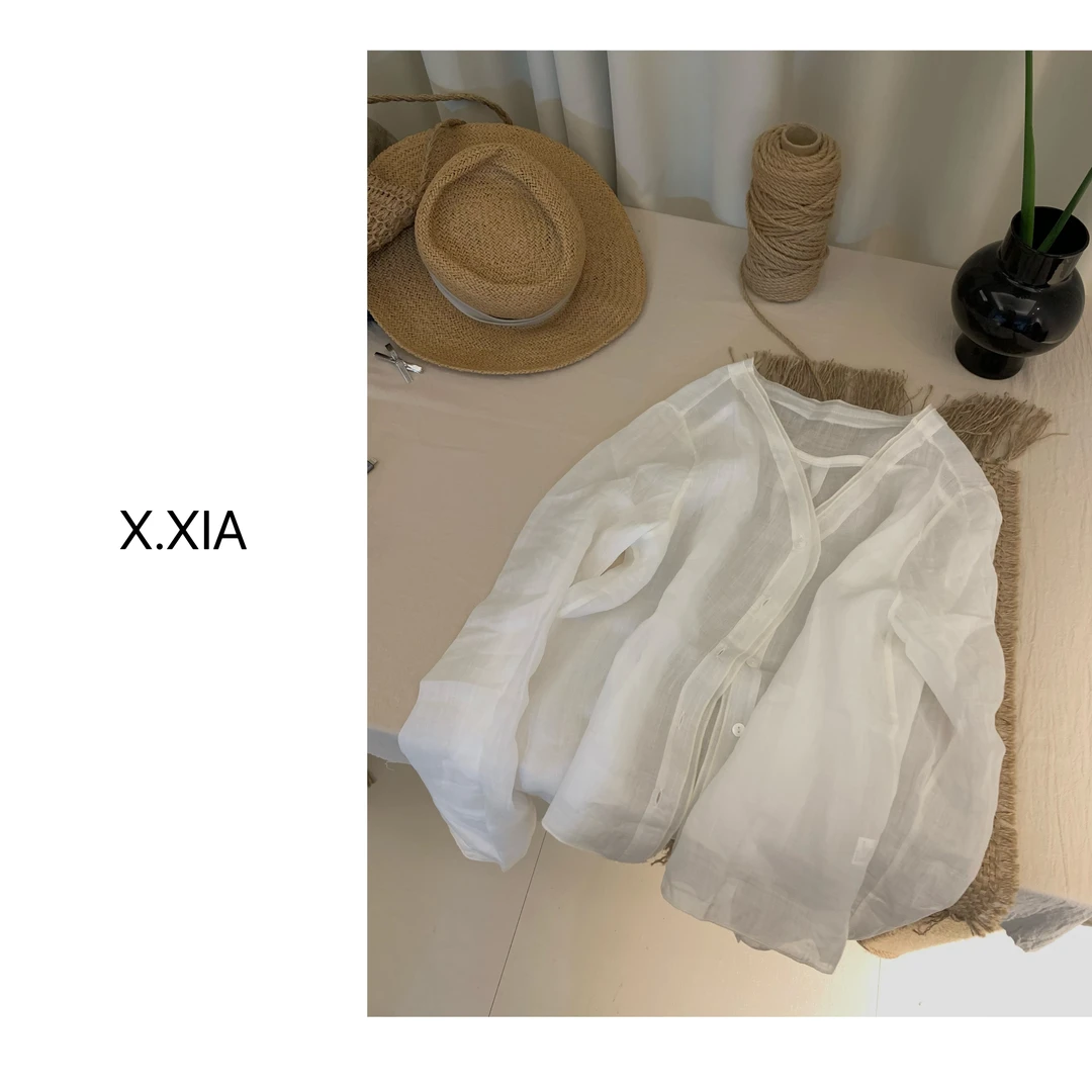 X.XIA | 特价No腿No换100%苎麻 透透的白色防晒开衫衬衫上衣