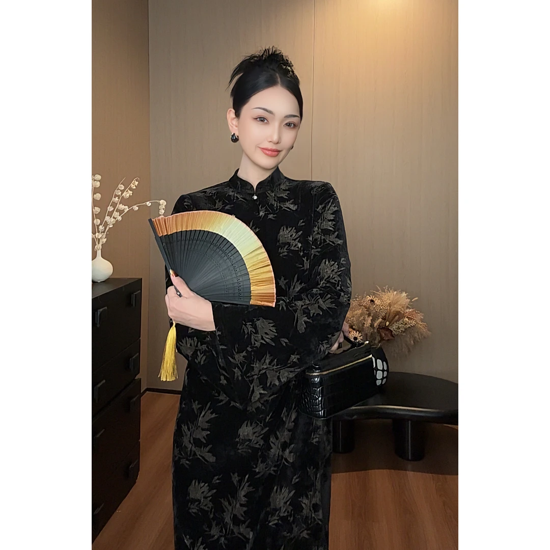 紫紫  竹报平安  国风感双面绒连衣裙ZC09LZHJ334