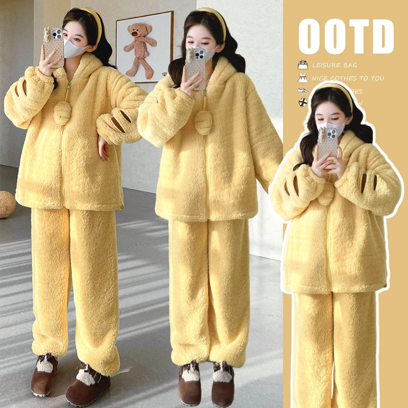 孕妇秋冬装2025新款时尚洋气韩版休闲卡通连帽可外穿家居服两件套