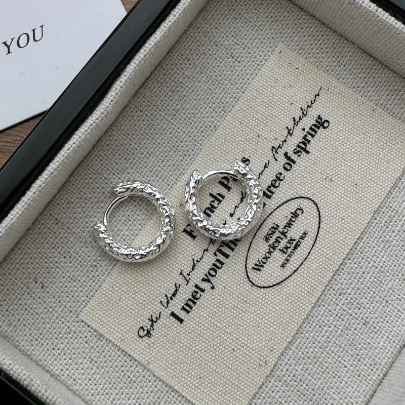 925银耳饰 lulu几何耳圈s925纯银肌理感圆环耳扣日韩简约时尚