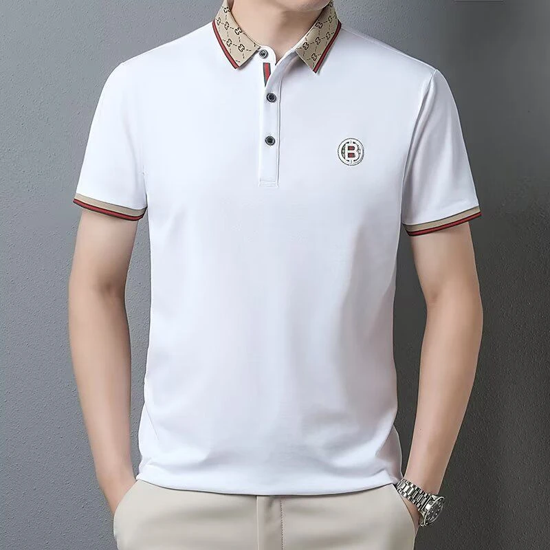 夏季男士短袖t恤轻奢高端刺绣翻领polo衫外贸重磅半袖上衣男