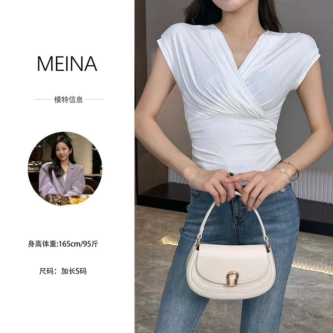 MEINA【日落公园】法式气质2025新款交叉纯色百搭修身显瘦小众上衣