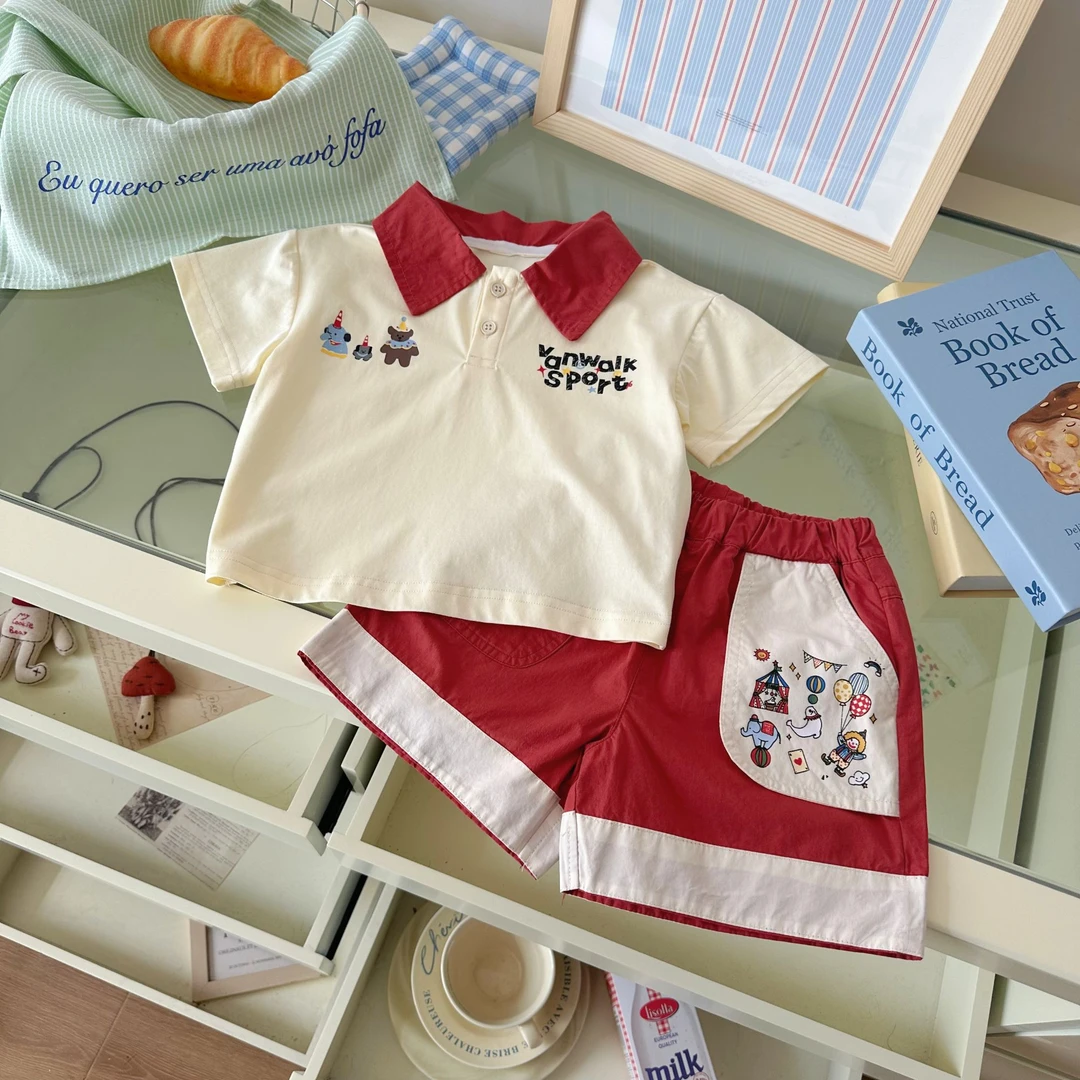 【断码清仓】XT255199橘止皮2025夏新品男小童生日POLO衫短裤套装