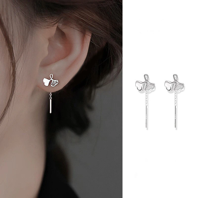 银杏叶耳线女长款流苏耳线轻奢时尚百搭气质简约耳环潮