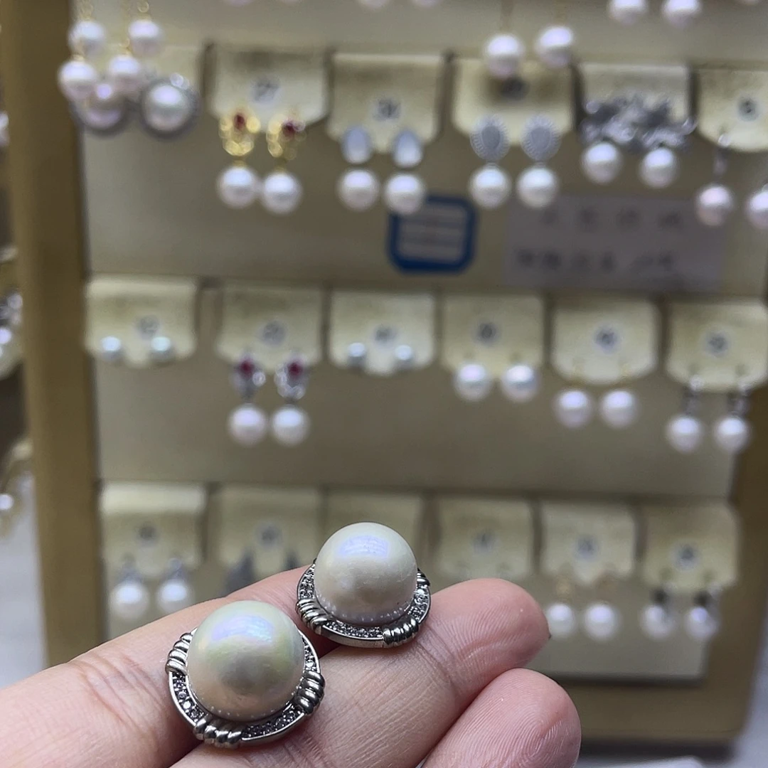 淡水珍珠耳饰银S925镶嵌