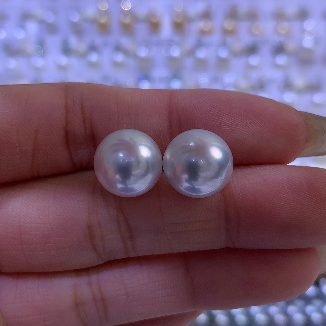 海水珍珠耳饰18K金镶嵌12/13mm澳白