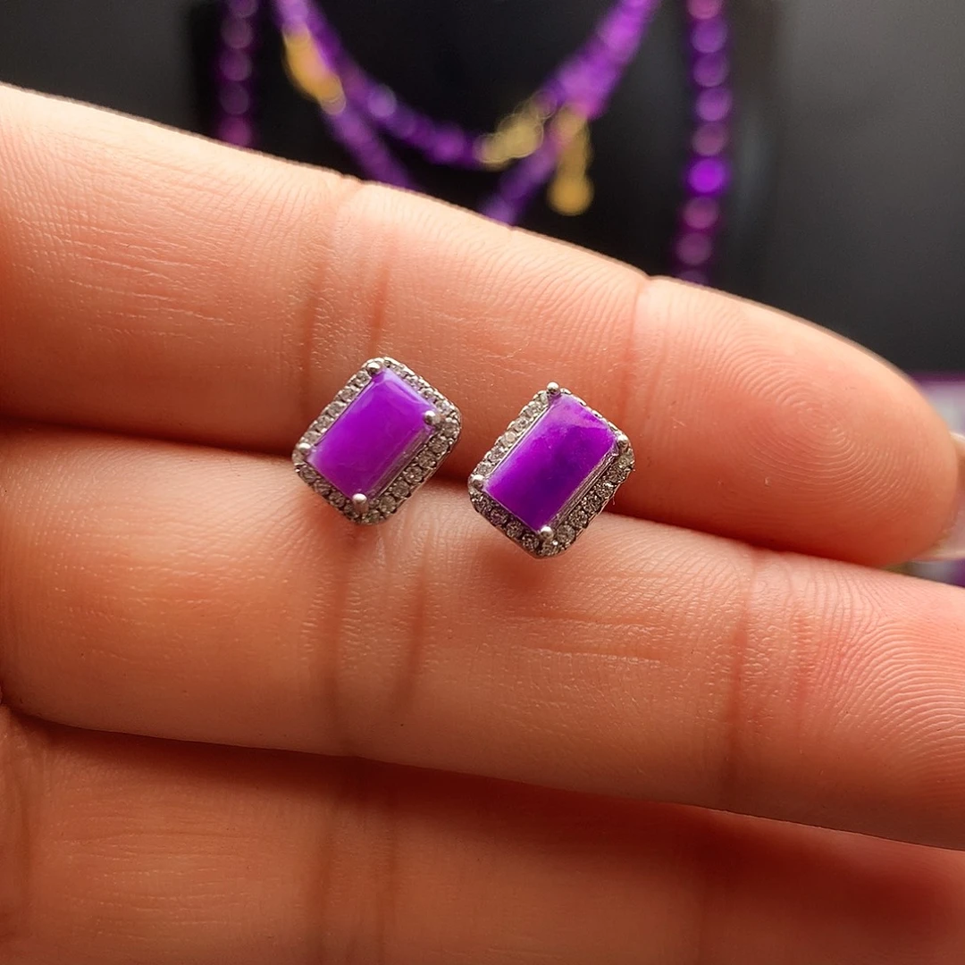 苏纪石（舒俱来）银S925镶嵌耳钉