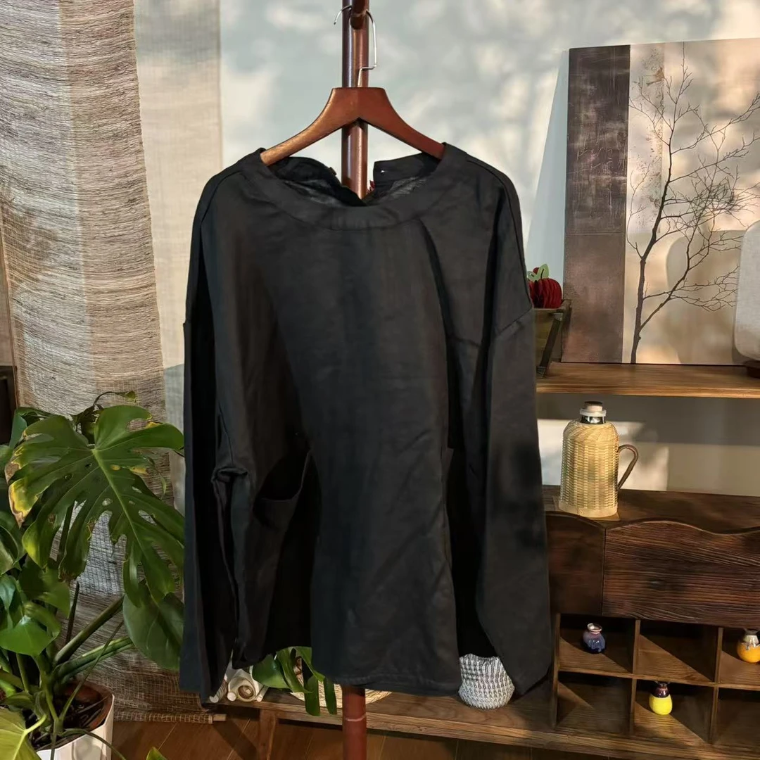 【大梅子推荐】设计款亚麻圆领上衣X6358