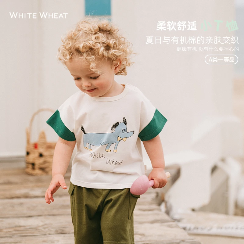【清仓福利款】whitewhea宝卡通上衣男女童短袖t恤衣服WW24XT016