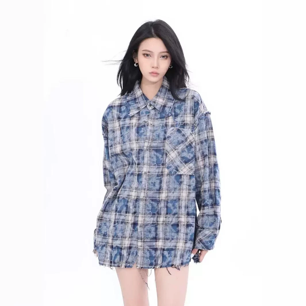 港风复古格子衬衫女春秋2025新款设计感小众休闲长袖开衫外套上衣
