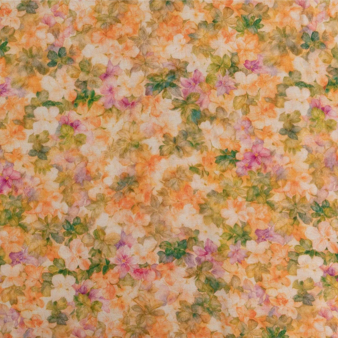 高支精品木棉 缤纷橙花印花面料新工艺连衣裙旗袍柔软透气