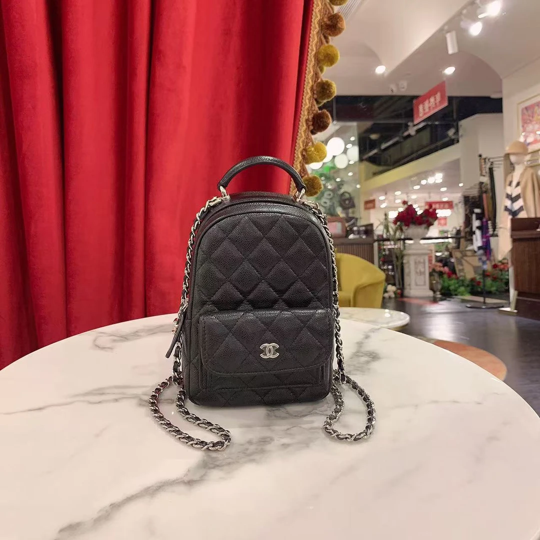 95新 Chanel/香奈儿 24c双肩包书包mini黑金荔枝芯片款93601045
