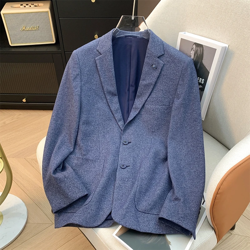 撤柜男装商务时尚蓝灰色西服2025春秋季斜纹细腻弹力休闲单西外套