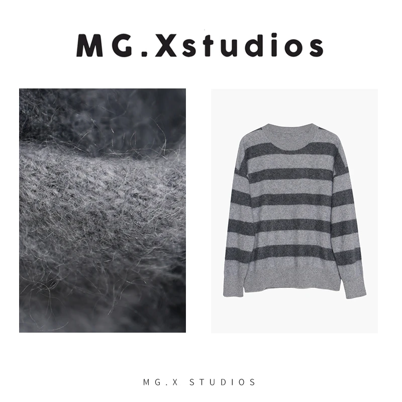 【米勒】MGX简约灰调条纹羊毛衫休闲圆领宽松保暖毛衣M53F5048M4BL