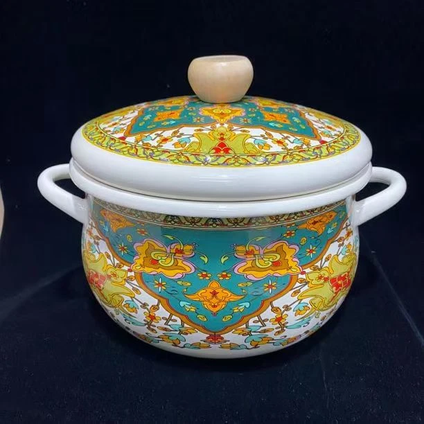 22公分珐琅搪瓷特厚卷边民族花高端汤锅