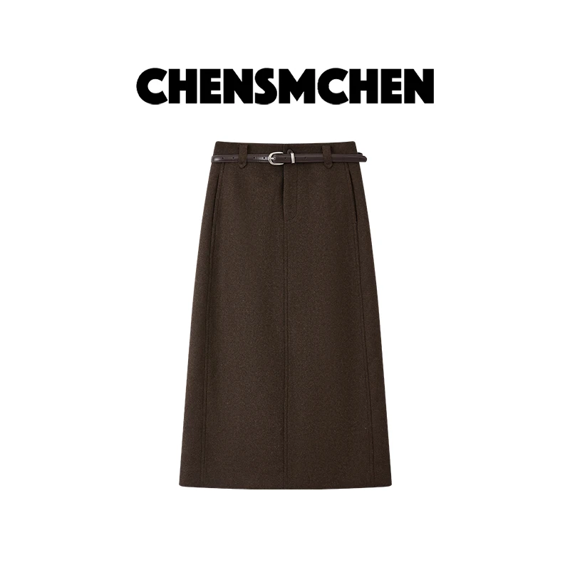 CHENSMCHEN 绵羊毛直筒半身裙女气质优雅百搭显瘦裙子CSQ9311WL