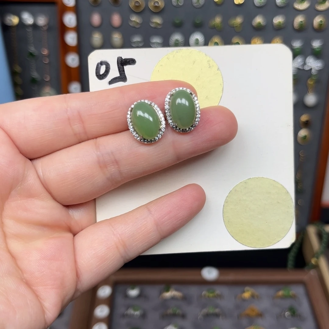 和田玉银S925镶嵌耳饰