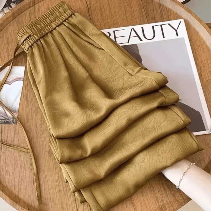 新中式轻奢双缎面小个子垂感阔腿裤