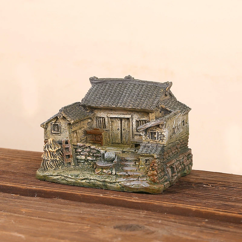 水中造景明月老房子摆件小模型桌面创意微景观造景庭院摆件